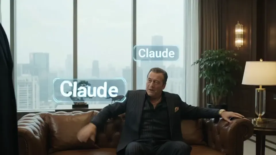 Cinematic boardroom scene with airborne objects