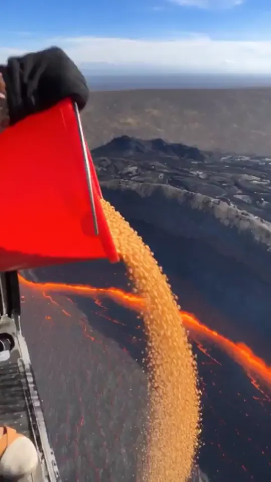 Surreal popcorn commercial beside an active volcano