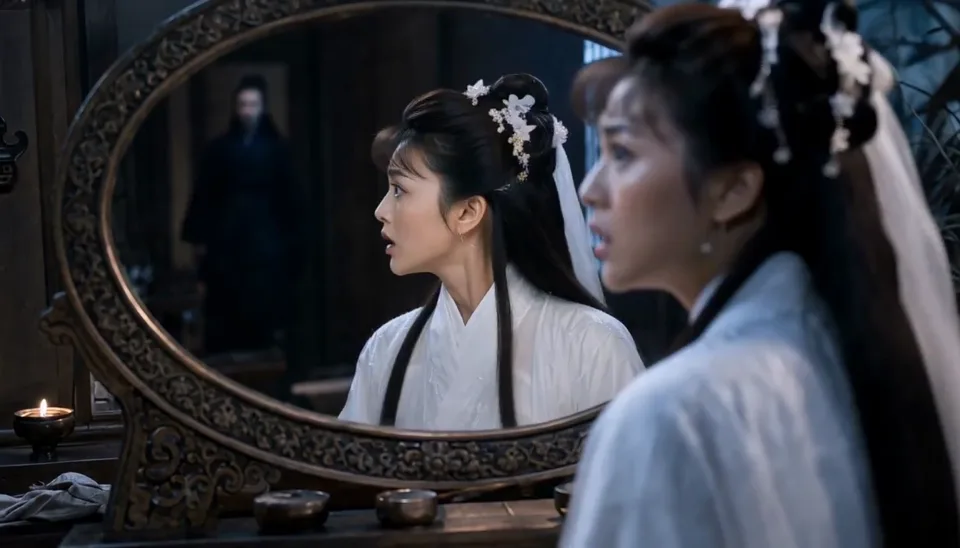 Costume drama reflection with cinematic lighting