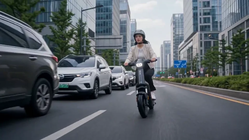 A cinematic electric scooter commercial